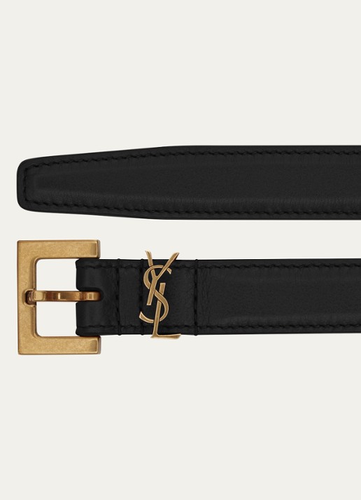Saint Laurent Narrow Monogram riem van kalfsleer - detail 2 zwart