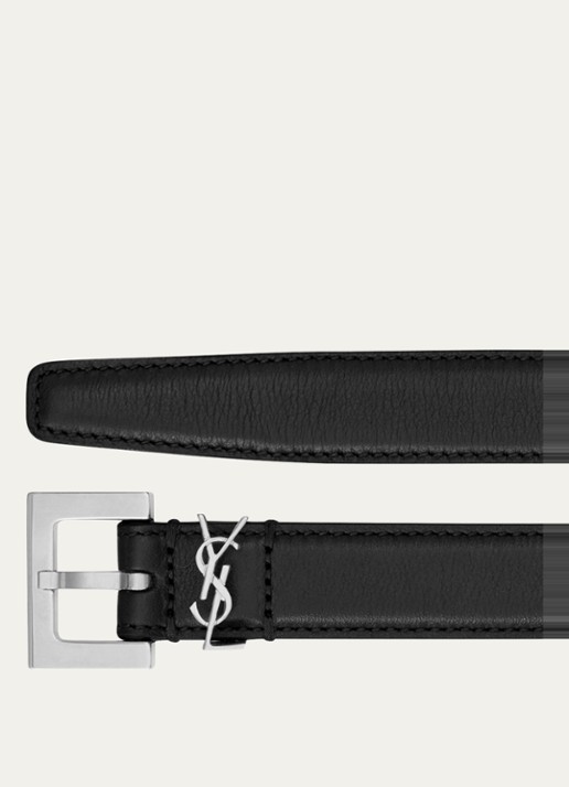 Saint Laurent Narrow Monogram riem van kalfsleer - detail zwart