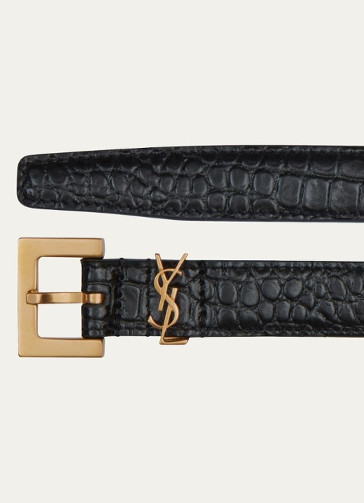 Saint Laurent Narrow Monogram riem van kalfsleer - detail 2 zwart
