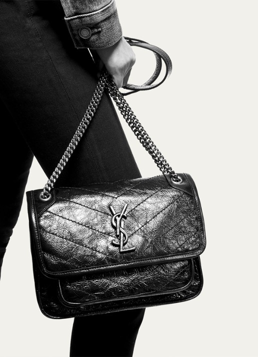 Saint Laurent Niki Baby schoudertas van kalfsleer - detail gebroken wit