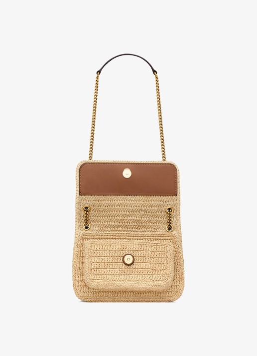 Saint Laurent Niki Mini schoudertas van raffia met leren details - detail 3 beige
