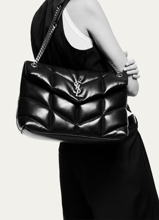 Saint Laurent Puffer Medium schoudertas van quilted lamsleer - detail zwart