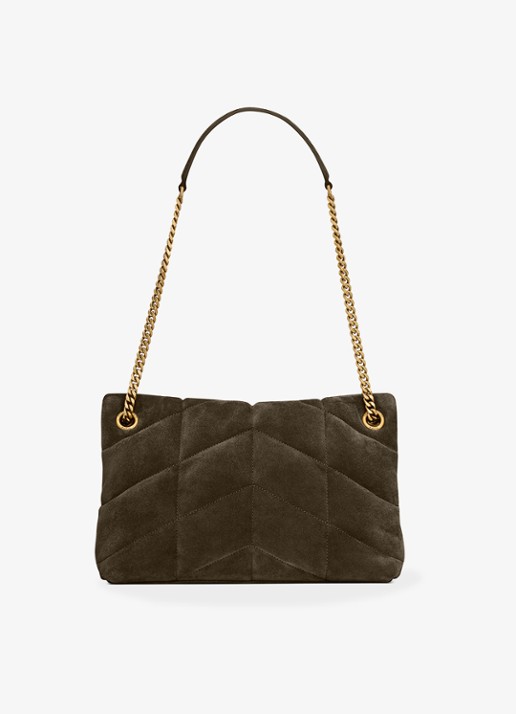 Saint Laurent Puffer Small schoudertas van kalfssuède - achterkant 5 bronsgroen