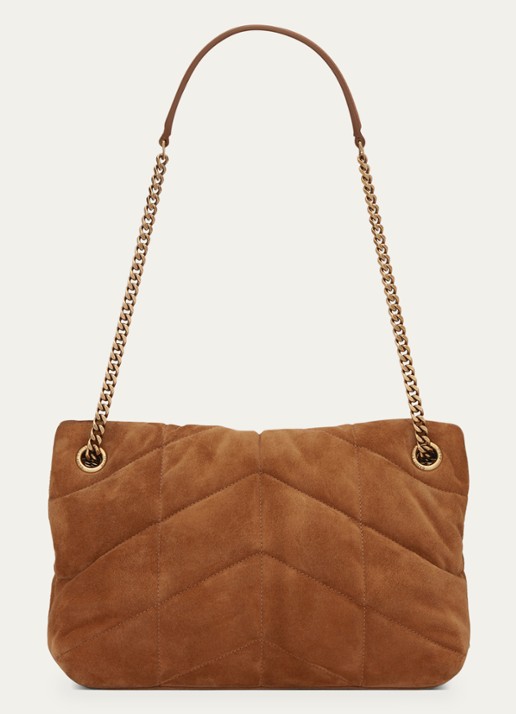 Saint Laurent Puffer Small schoudertas van quilted kalfssuède - detail 3 cognac