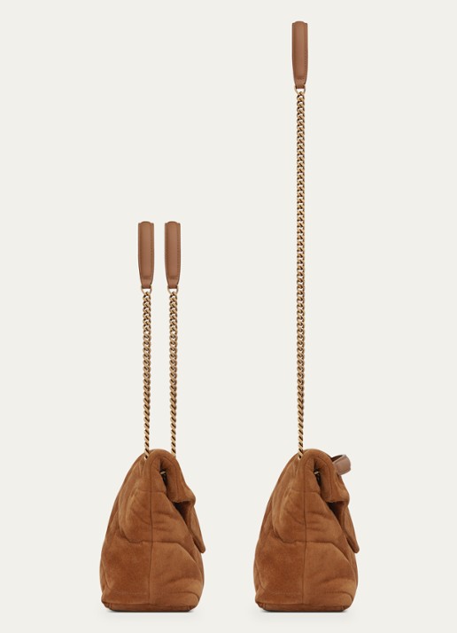 Saint Laurent Puffer Small schoudertas van quilted kalfssuède - detail 4 cognac