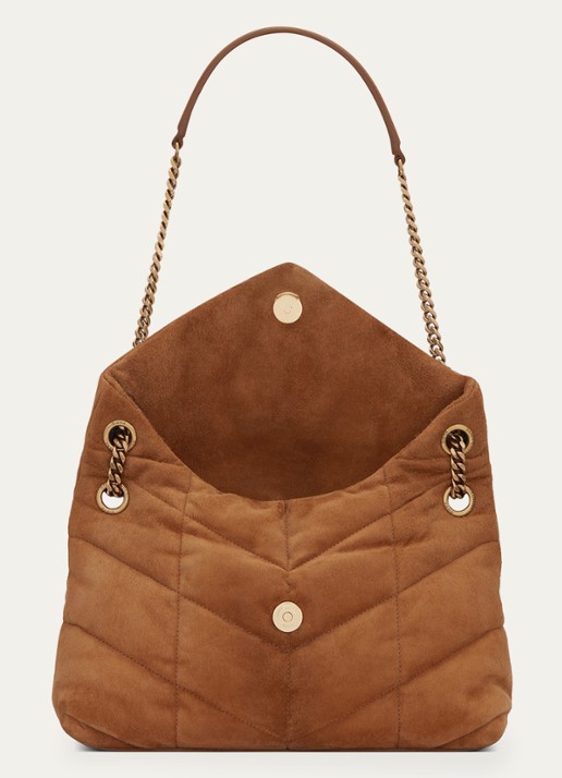Saint Laurent Puffer Small schoudertas van quilted kalfssuède - detail 5 cognac