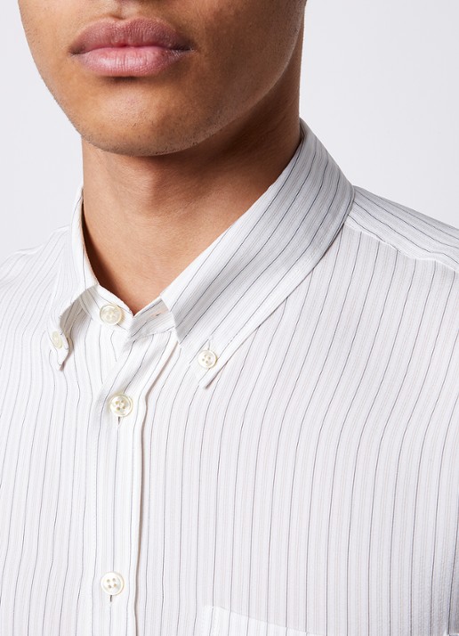 Saint Laurent Regular fit overhemd van zijde met streepprint en borstzak - detail 2 creme