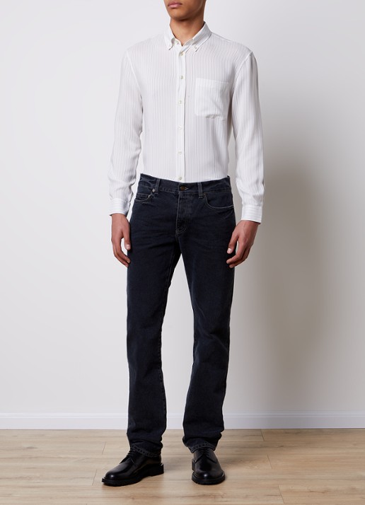 Saint Laurent Regular fit overhemd van zijde met streepprint en borstzak - voorkant 4 creme