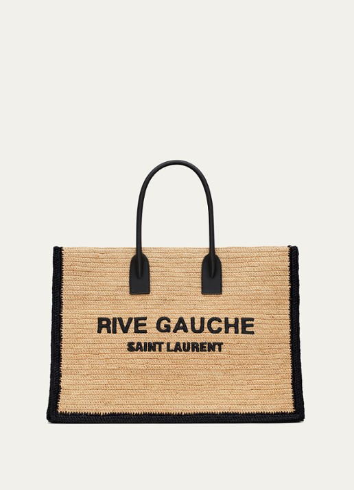 Saint Laurent Rive Gauche schoudertas van raffia - voorkant lichtbruin