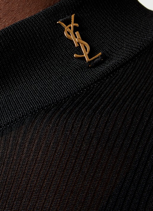 Saint Laurent Semi-transparante top van zijde met ribstructuur - detail 4 zwart