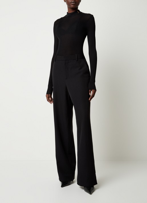 Saint Laurent Semi-transparante top van zijde met ribstructuur - voorkant 2 zwart