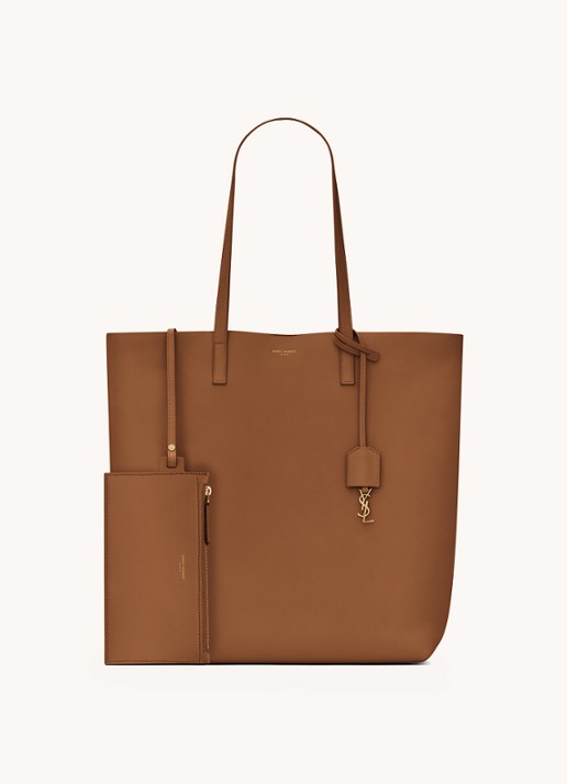 Saint Laurent Shopper van kalfsleer - detail cognac