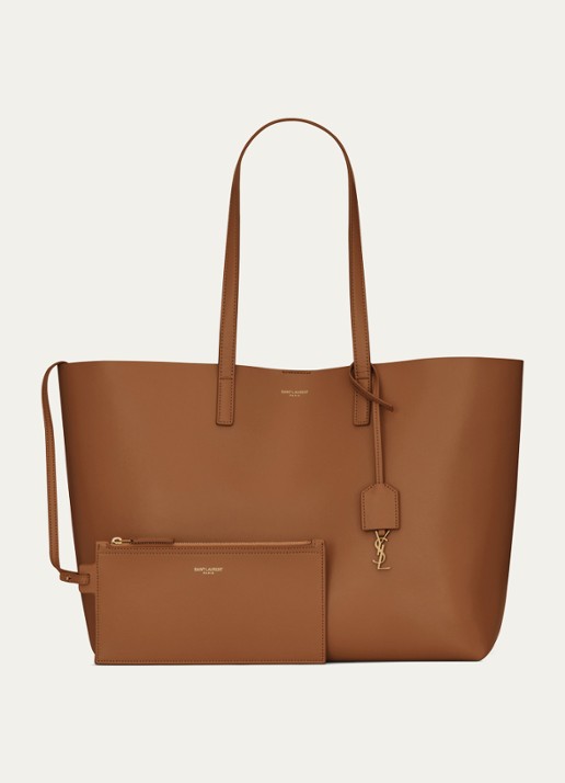 Saint Laurent Shopping schoudertas van kalfsleer met uitneembaar etui - detail 3 cognac