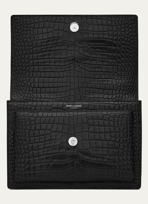 Saint Laurent  Sunset Medium schoudertas van kalfsleer met crocostructuur - detail 3 zwart