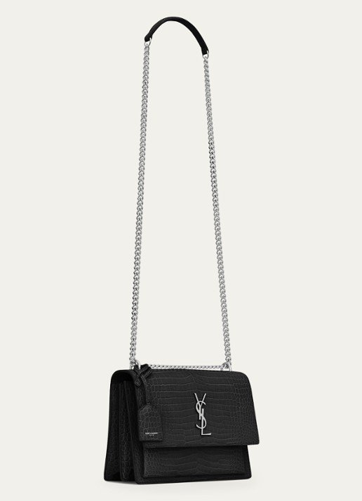Saint Laurent  Sunset Medium schoudertas van kalfsleer met crocostructuur - detail 5 zwart