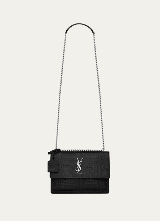 Saint Laurent Sunset Medium schoudertas van kalfsleer met crocostructuur