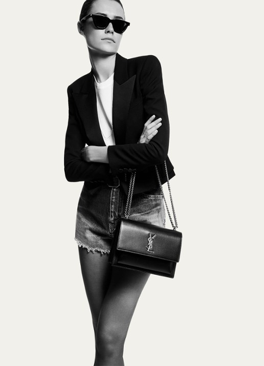 Saint Laurent Sunset Medium schoudertas van kalfsleer - detail zwart