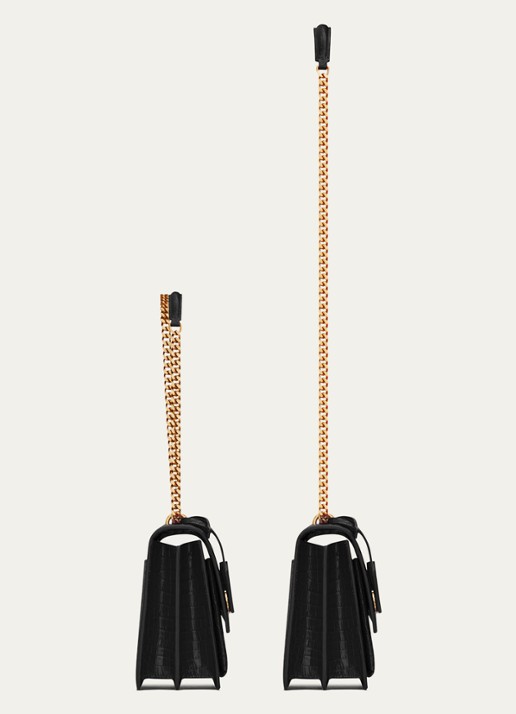 Saint Laurent Sunset Medium shoudertas van kalfsleer met crocostructuur - detail 3 zwart
