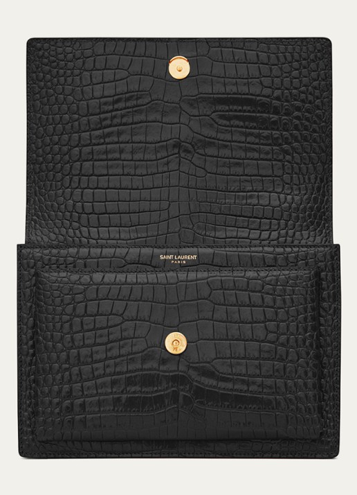 Saint Laurent Sunset Medium shoudertas van kalfsleer met crocostructuur - detail 4 zwart