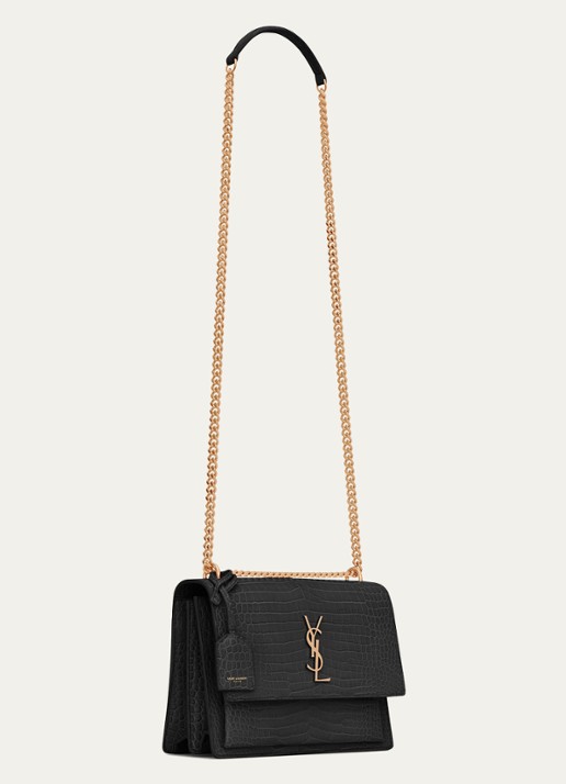 Saint Laurent Sunset Medium shoudertas van kalfsleer met crocostructuur - detail 6 zwart