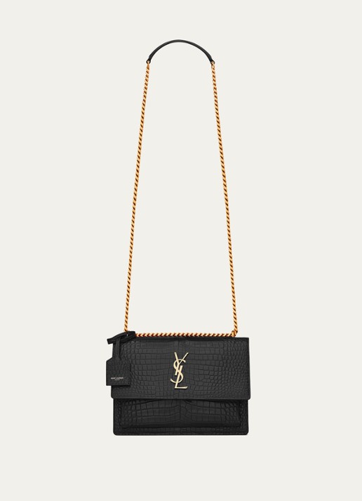 Saint Laurent Sunset Medium shoudertas van kalfsleer met crocostructuur