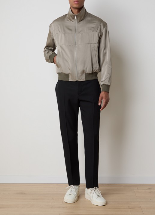 Saint Laurent Teddy bomberjack van satijn met steekzakken - voorkant 2 khaki