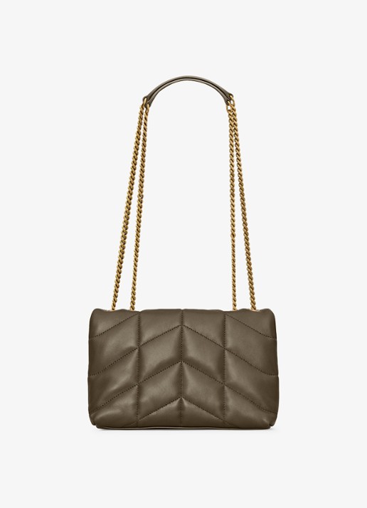 Saint Laurent Toy Puffer schoudertas van lamsleer - detail bronsgroen