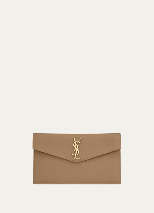 Saint Laurent Uptown clutch van kalfsleer - voorkant 5 beige
