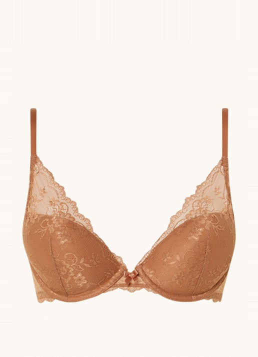Sam Friday Demi push-up bh met overlay van kant - voorkant lichtbruin