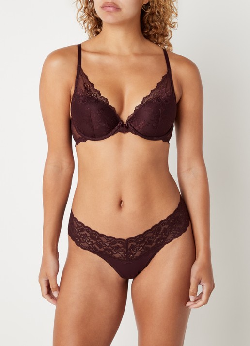 Sam Friday Demi push-up bh met overlay van kant - voorkant 3 roodbruin