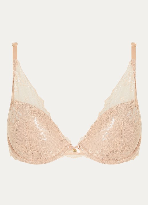 Sam Friday Demi voorgevormde push-up bh met overlay van kant - voorkant zand