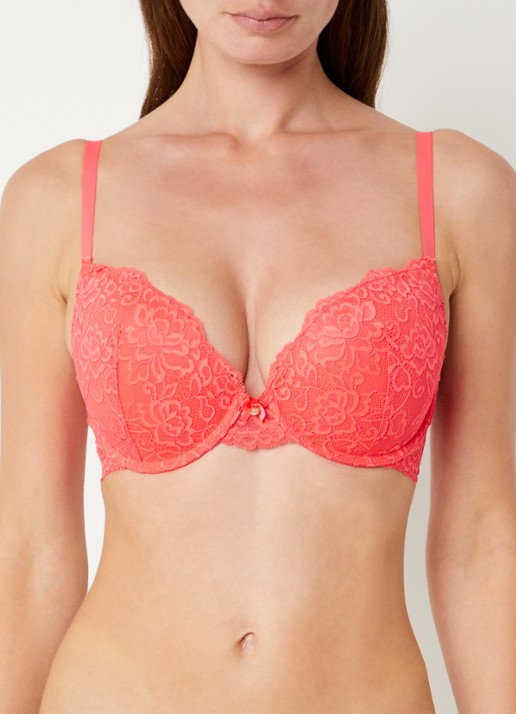 Sam Friday Polly push up bh met overlay van kant - voorkant 4 koraalrood