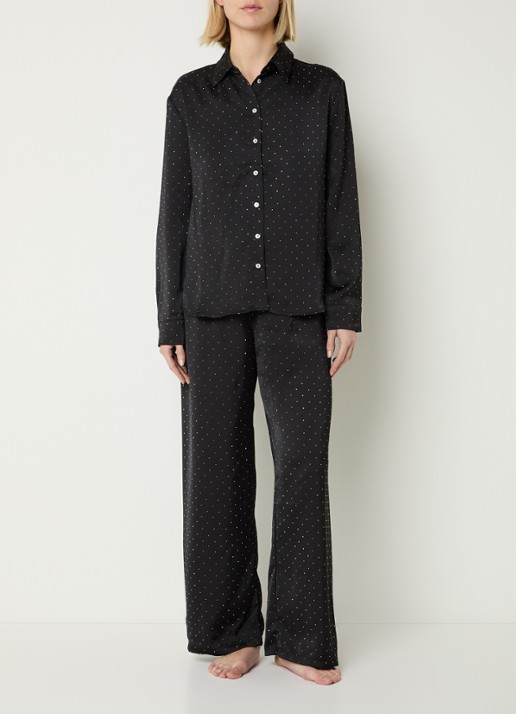 Sam Friday Pyjamatop met strass - voorkant 2 zwart