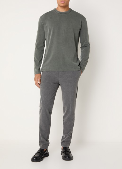 SAMSØE SAMSØE Ed longsleeve met verwassen afwerking - voorkant 3 olijfgroen