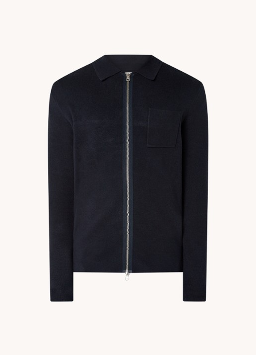 SAMSØE SAMSØE Guna X Zip fijngebreid vest met borstzak en stretch - voorkant 2 donkerblauw