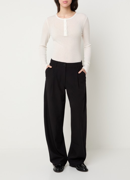 SAMSØE SAMSØE Harper high waist wide fit pantalon met steekzakken - voorkant 4 zwart
