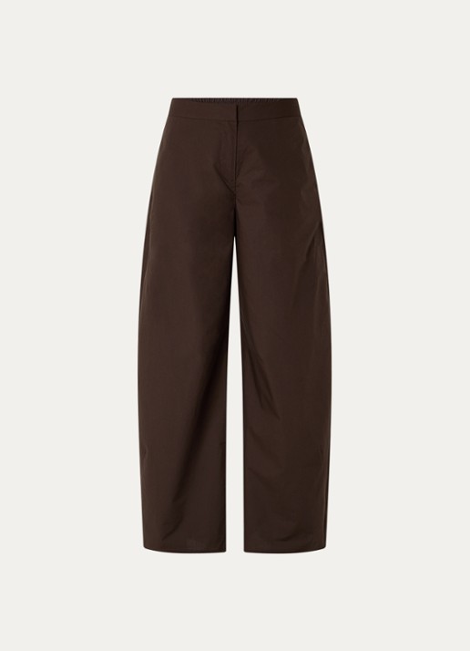 SAMSØE SAMSØE High waist wide fit broek in linnenblend met steekzakken - voorkant 2 donkerbruin