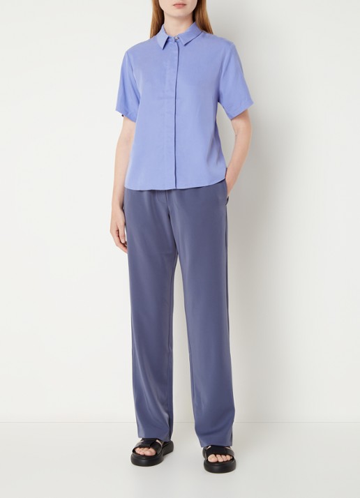 SAMSØE SAMSØE Hoys high waist straight fit trackpants met steekzakken - voorkant 2 blauw