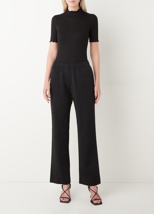 SAMSØE SAMSØE Hoys high waist straight fit trackpants van  polyester - voorkant 2 zwart