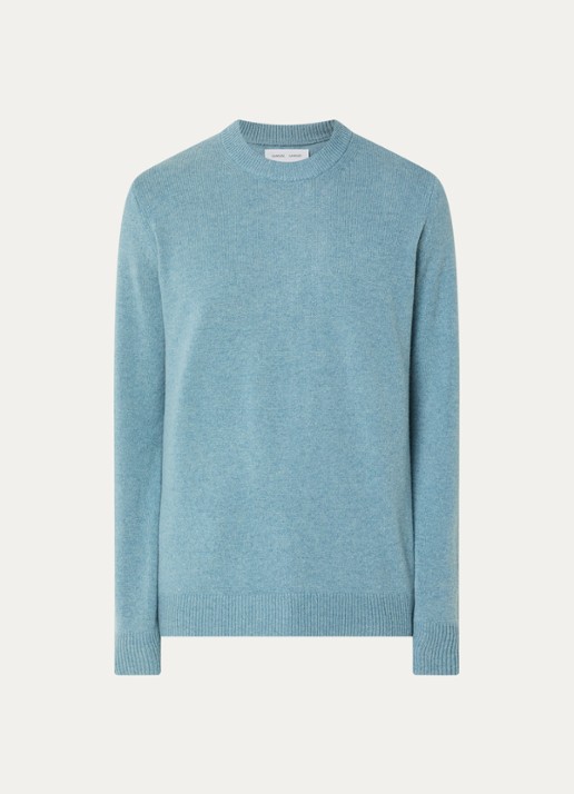SAMSØE SAMSØE Isak fijngebreide pullover van merino wol - voorkant 2 staalblauw