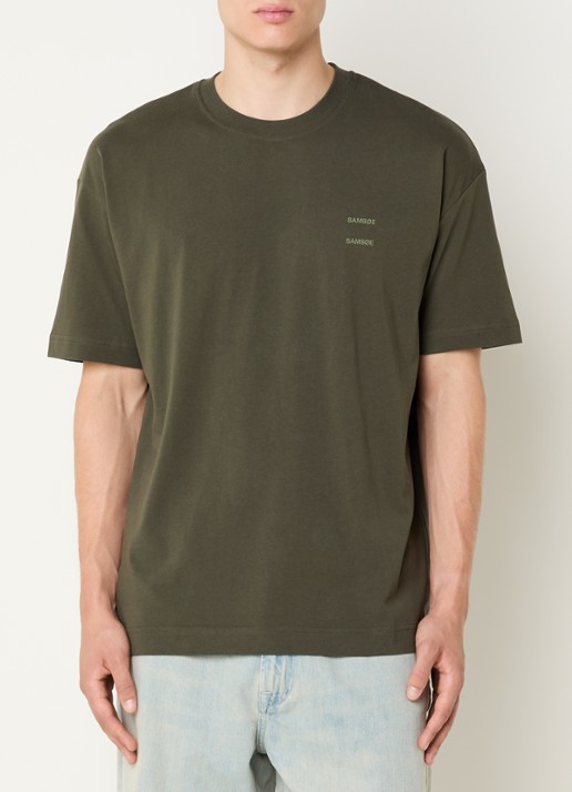 SAMSØE SAMSØE Joel T-shirt met logo - detail 4 legergroen
