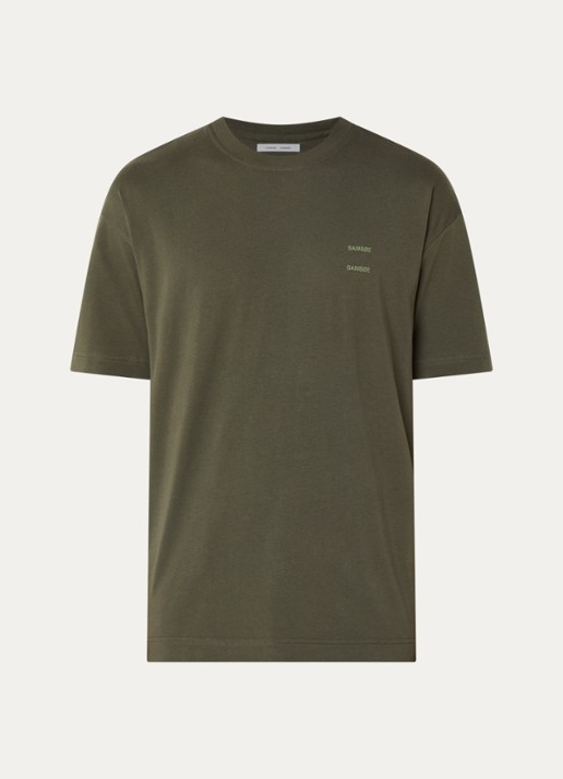 SAMSØE SAMSØE Joel T-shirt met logo - voorkant legergroen