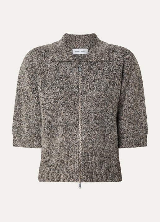 SAMSØE SAMSØE Kelsie fijngebreid vest in alpaca wolblend met gemêleerd dessin - voorkant donkerbeige