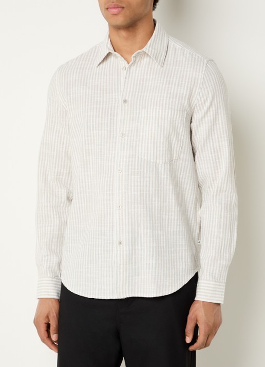 SAMSØE SAMSØE Liam regular fit overhemd met streepprint - detail 4 beige