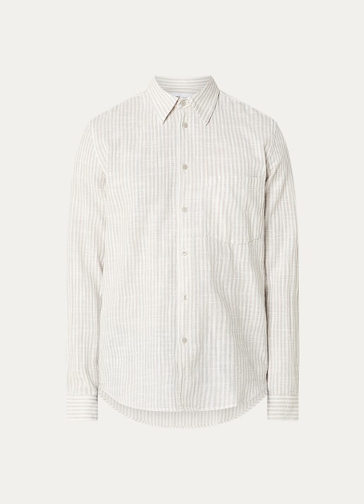 SAMSØE SAMSØE Liam regular fit overhemd met streepprint - voorkant 2 beige