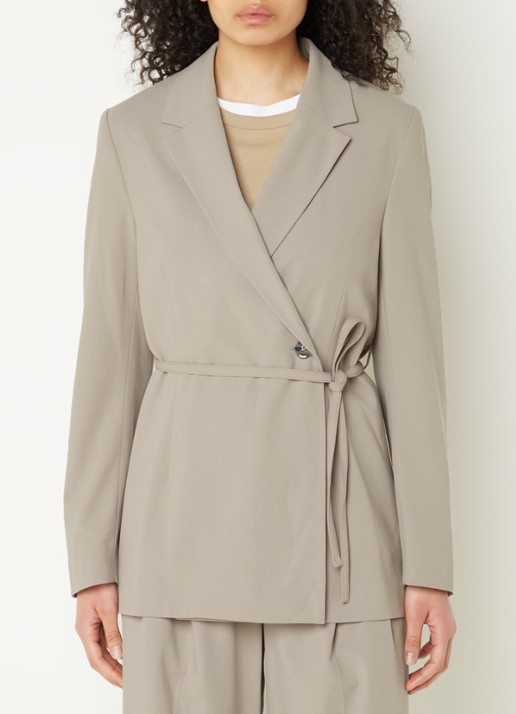 SAMSØE SAMSØE Lot blazer met strikceintuur - detail 4 donkerbeige