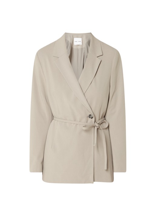 SAMSØE SAMSØE Lot blazer met strikceintuur - voorkant donkerbeige
