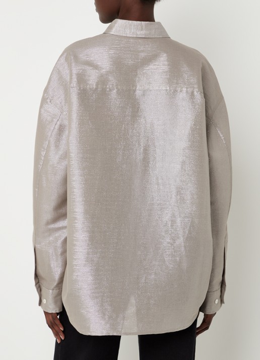 SAMSØE SAMSØE Lua oversized blouse met glitter - achterkant taupe
