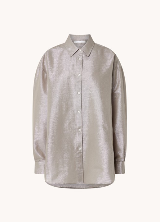 SAMSØE SAMSØE Lua oversized blouse met glitter - voorkant 2 taupe