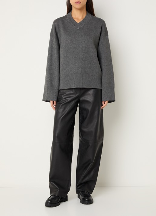 SAMSØE SAMSØE Lula sweater met V-hals - voorkant 3 grijs